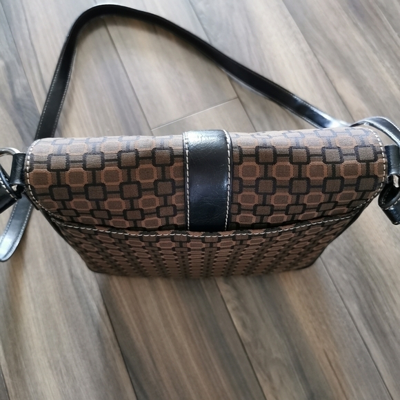 Brown GEOMETRIC printed canvas and leather messenger crossbody bag - Picture 7 of 13